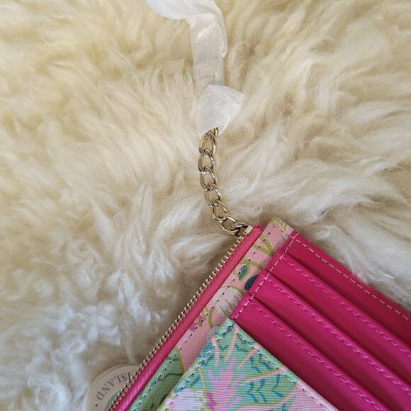 New Spartina 449 Slim Card Coin Purse Wristlet StrapPink Green Floral - Picture 5 of 5